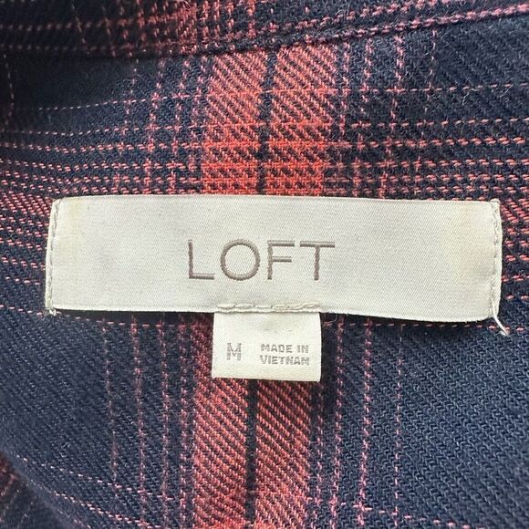 Loft Women's M Button Up Plaid Shirt Dress Blue Red Long Sleeve Modest - Picture 5 of 10